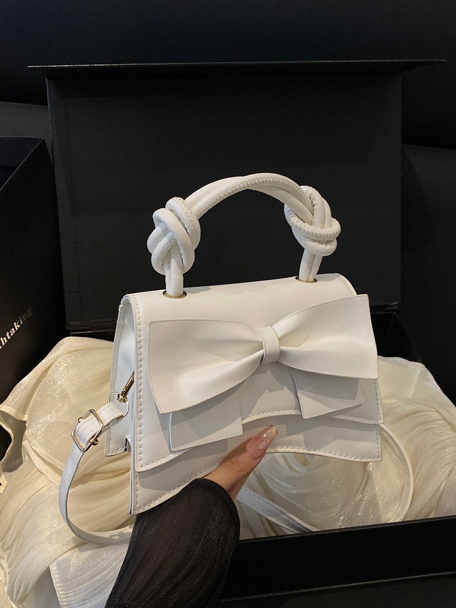 White Bow Handbag with Adjustable Strap