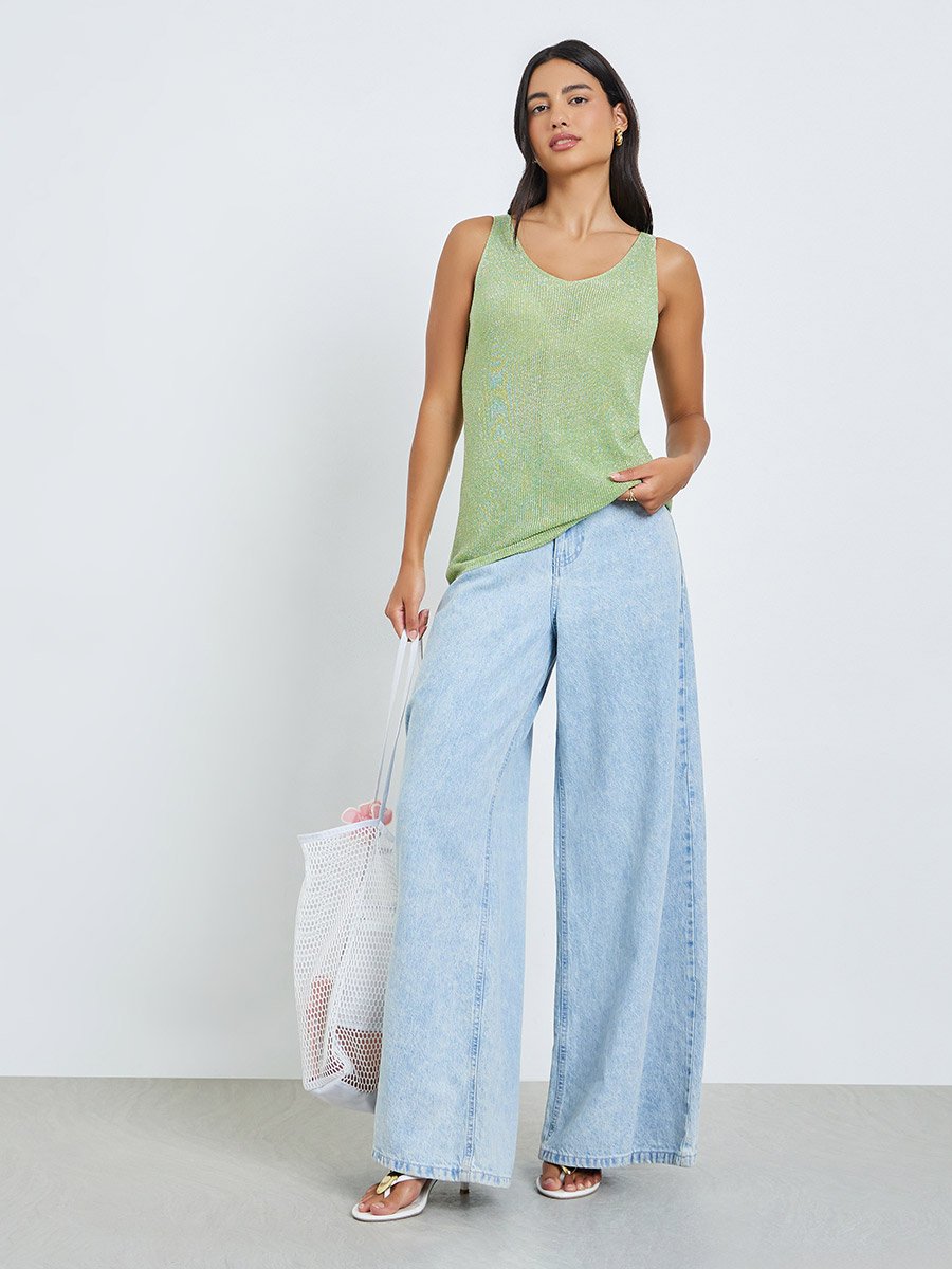 Green Sleeveless Knit Top