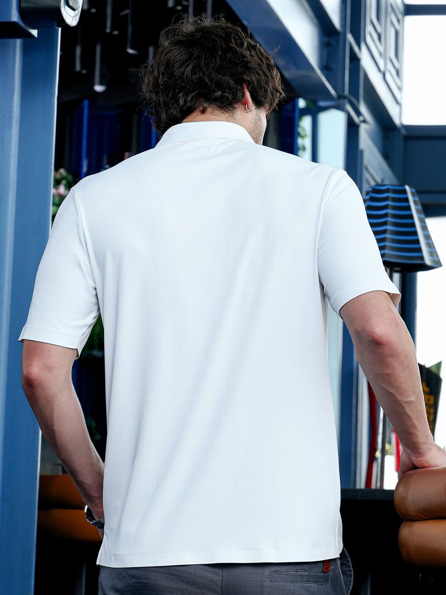 Men White Seamless Ribbed Polo T-Shirt