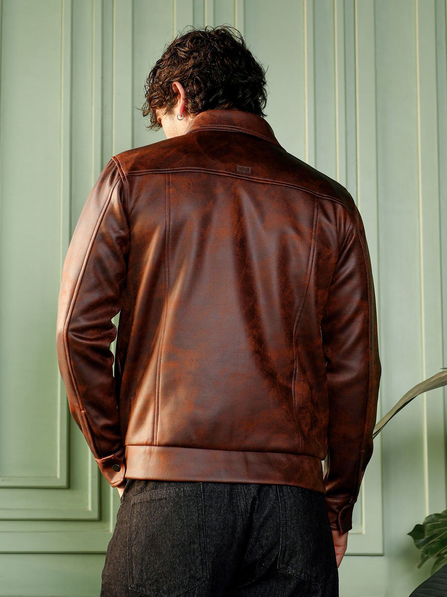 Men Brown Dye Utility-Twill Bomber Jacket