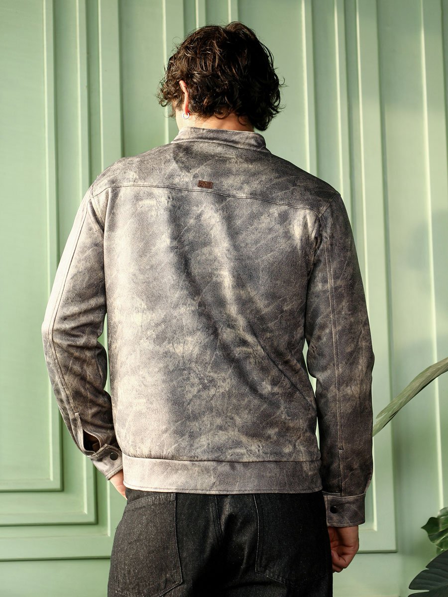 Men Grey Dye Utility-Twill Rider Jacket
