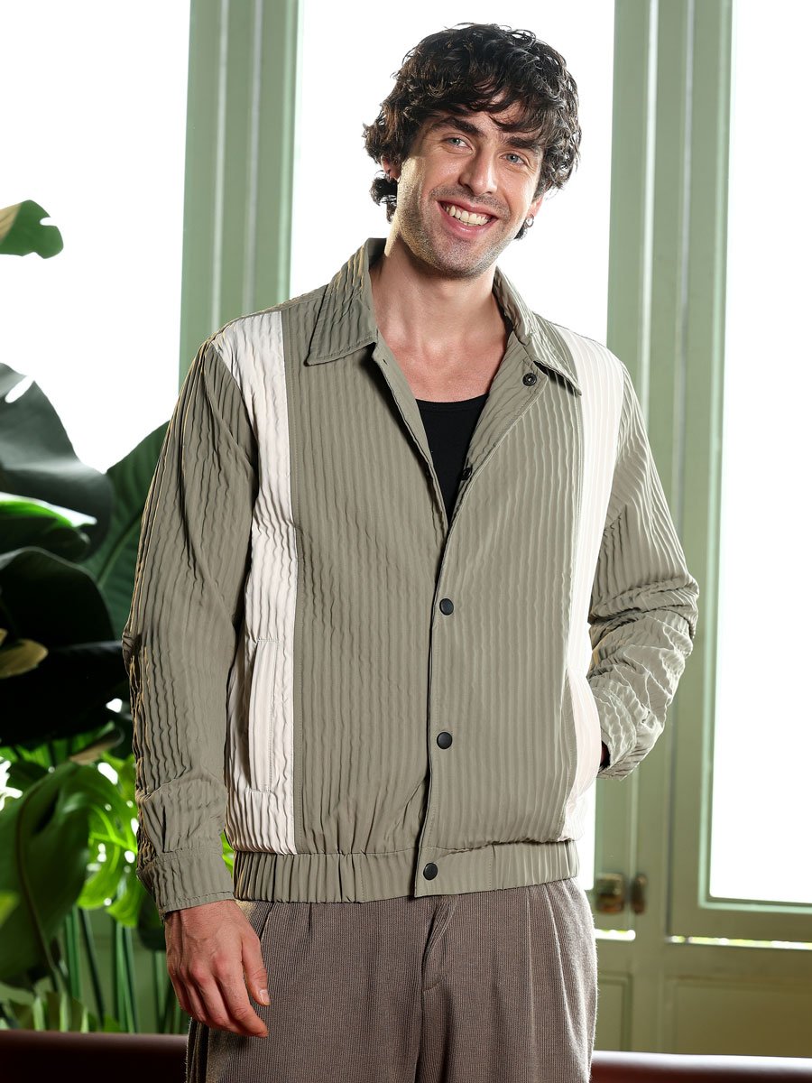 Men Green Panelled Crease-Tactile Jacket
