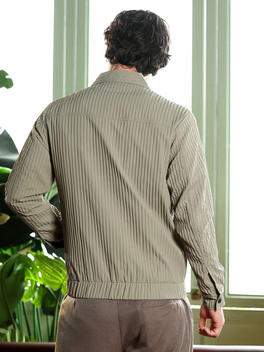 Men Green Panelled Crease-Tactile Jacket