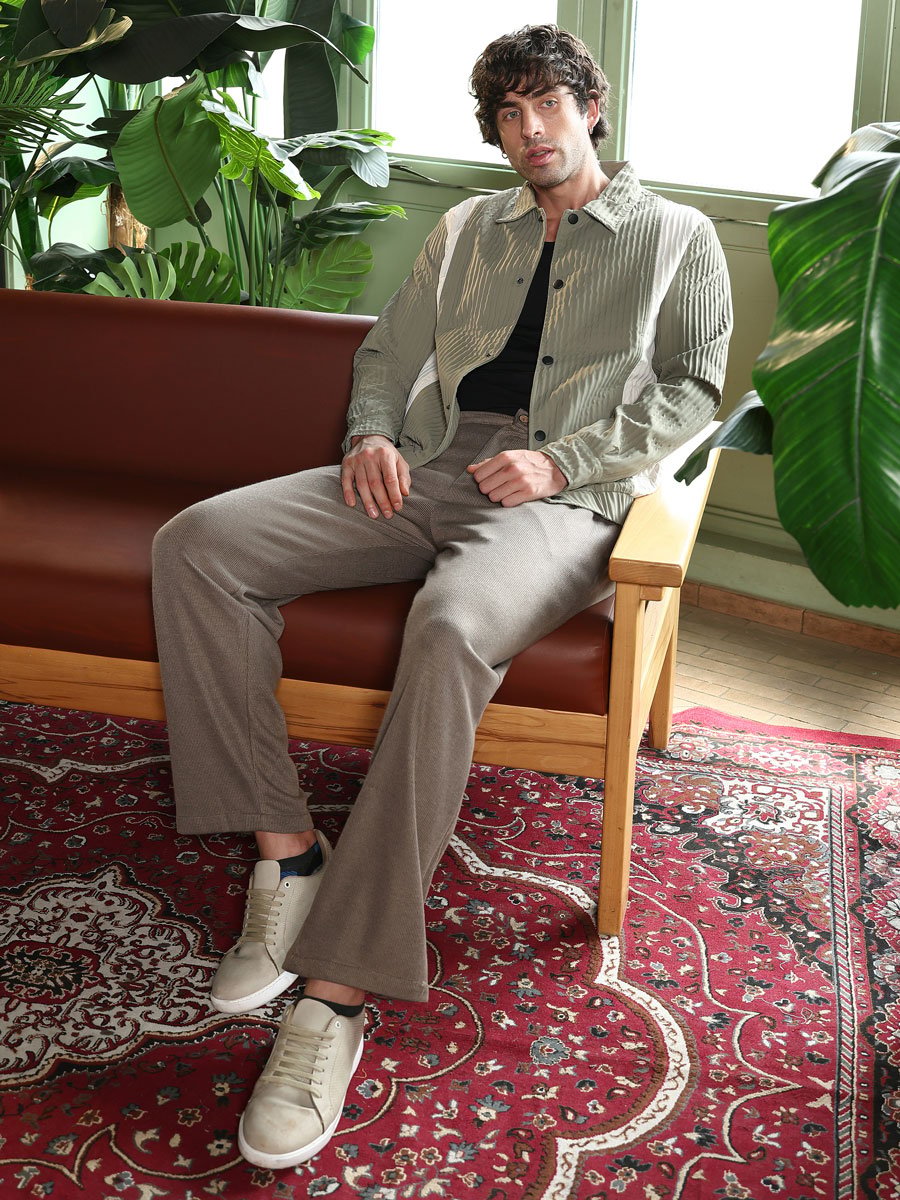 Men Green Panelled Crease-Tactile Jacket