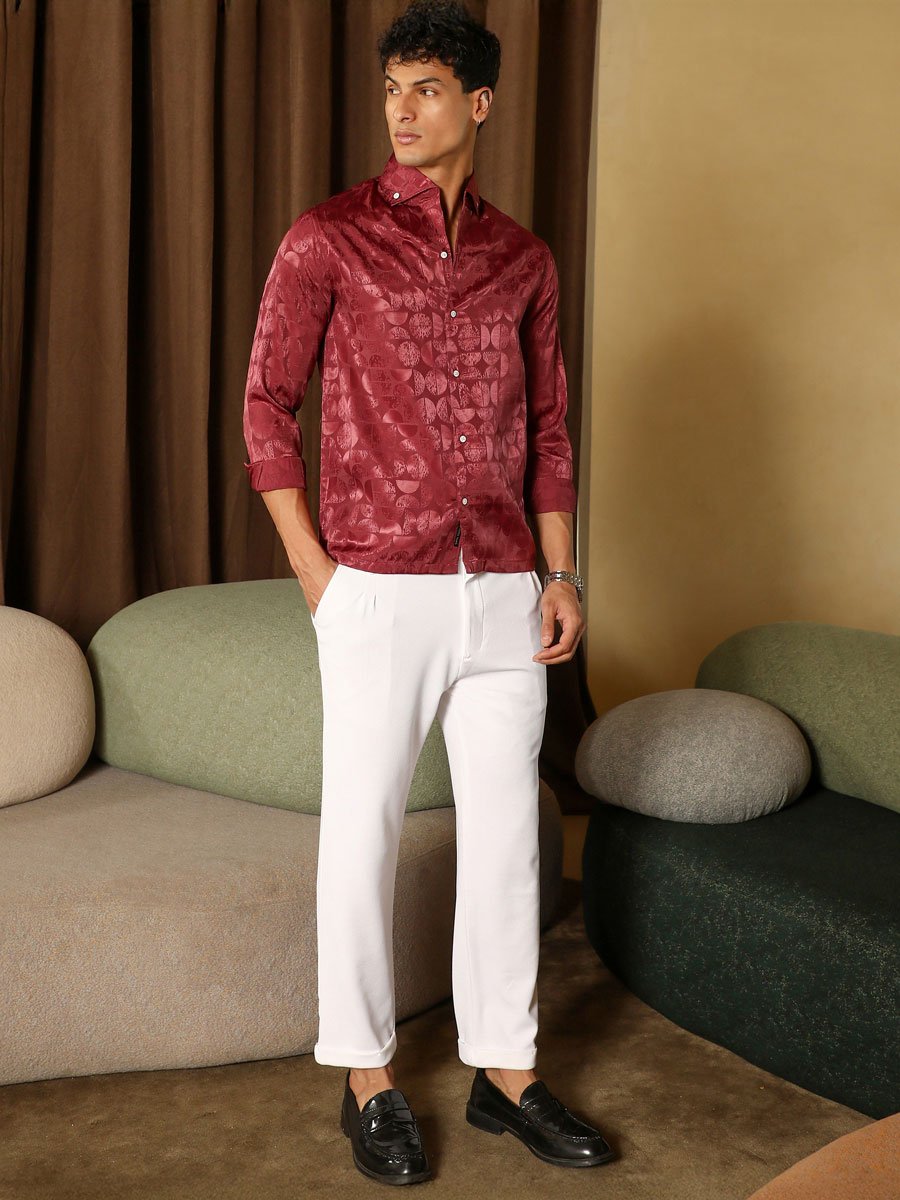 Men Semicurve-Jacquard Satin Shirt