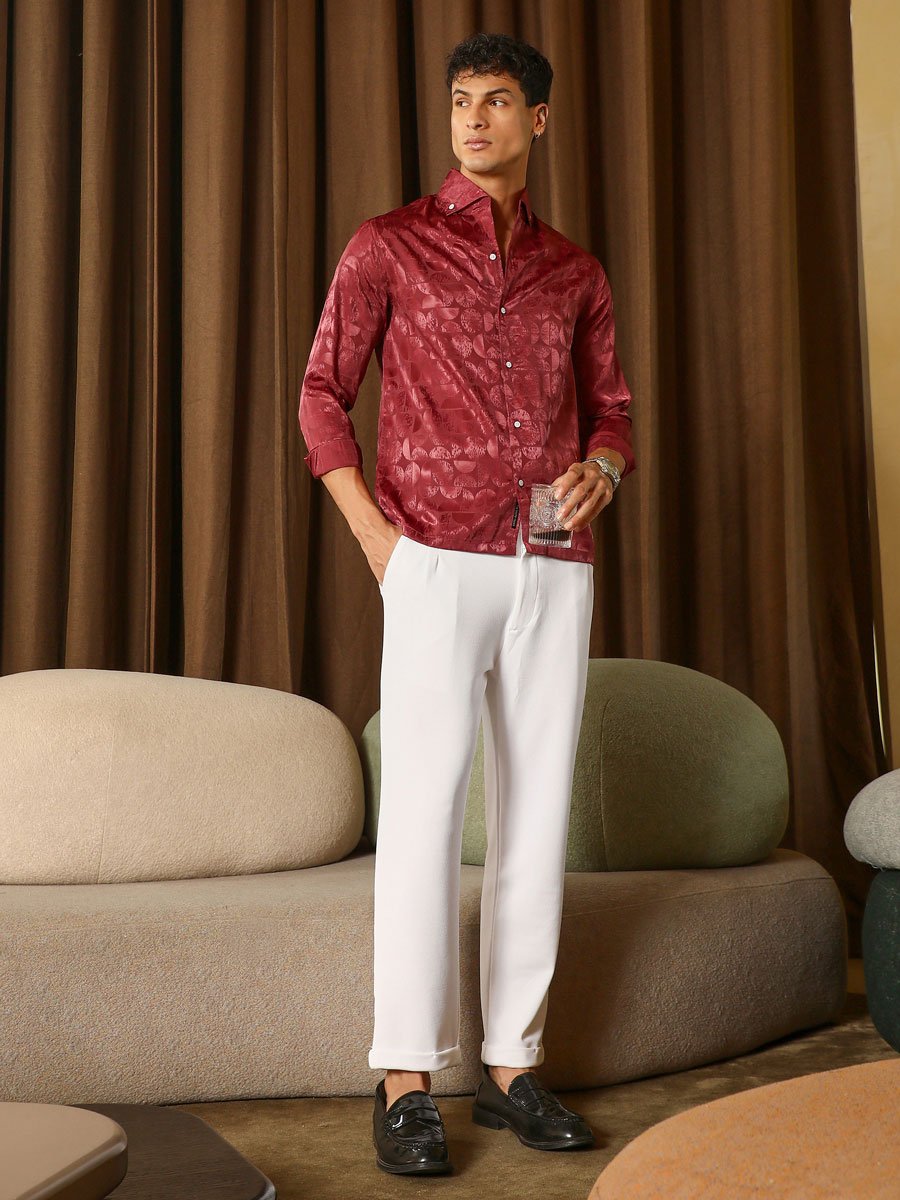 Men Semicurve-Jacquard Satin Shirt