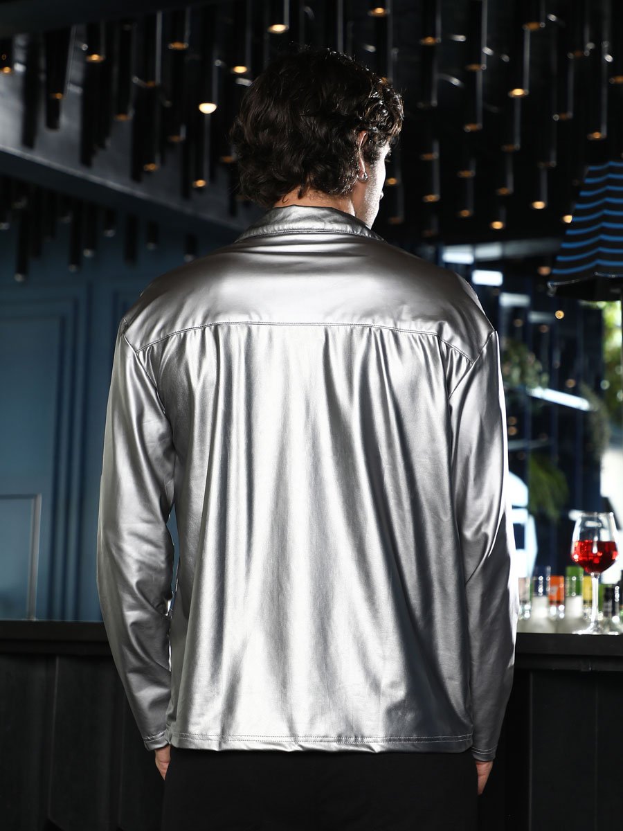 Men Chalice Silver Single-Breasted Sheen Shirt