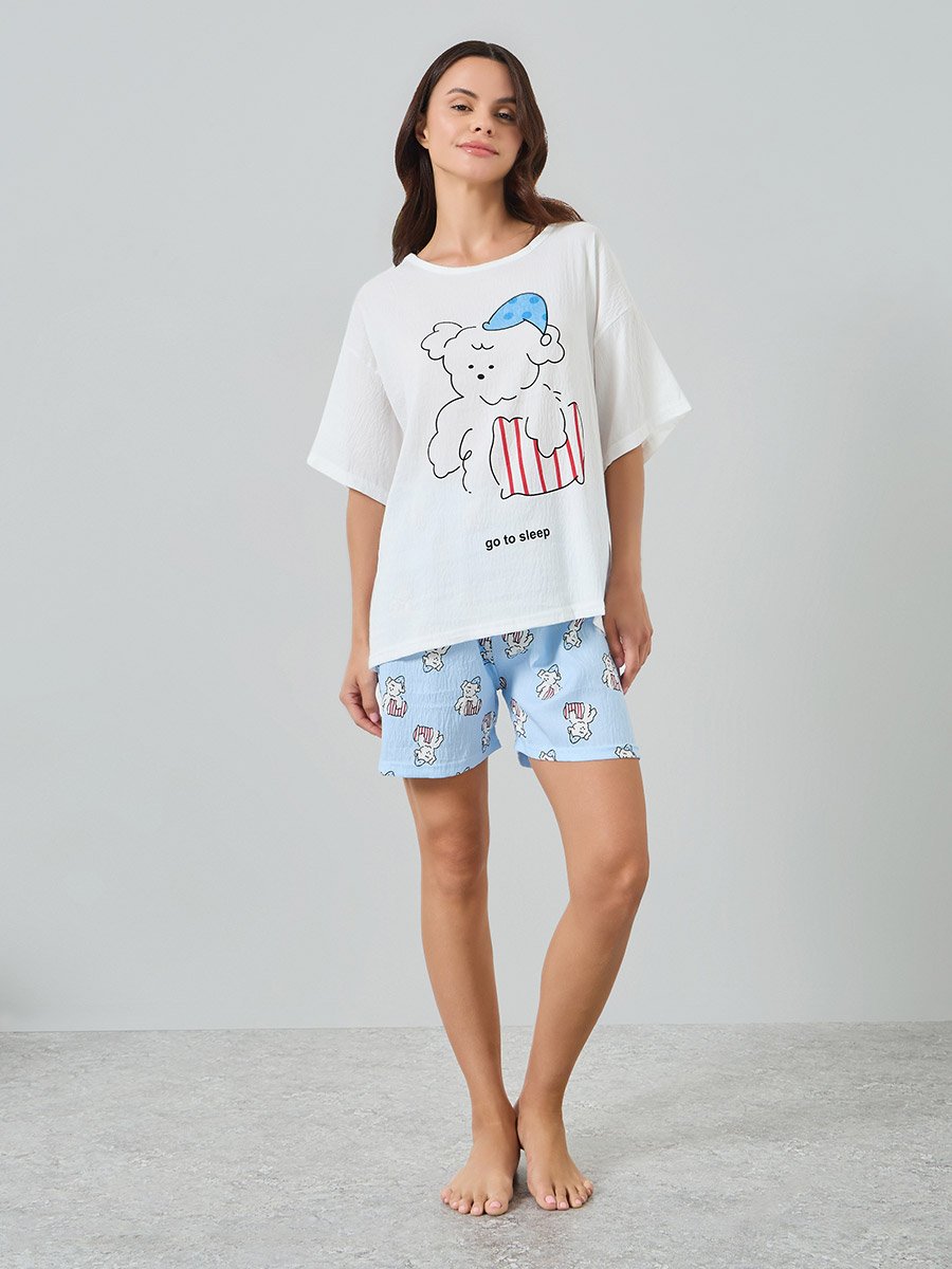 Pack of 3 - Dogs Printed T-Shirt and Shorts with Pyjama Set