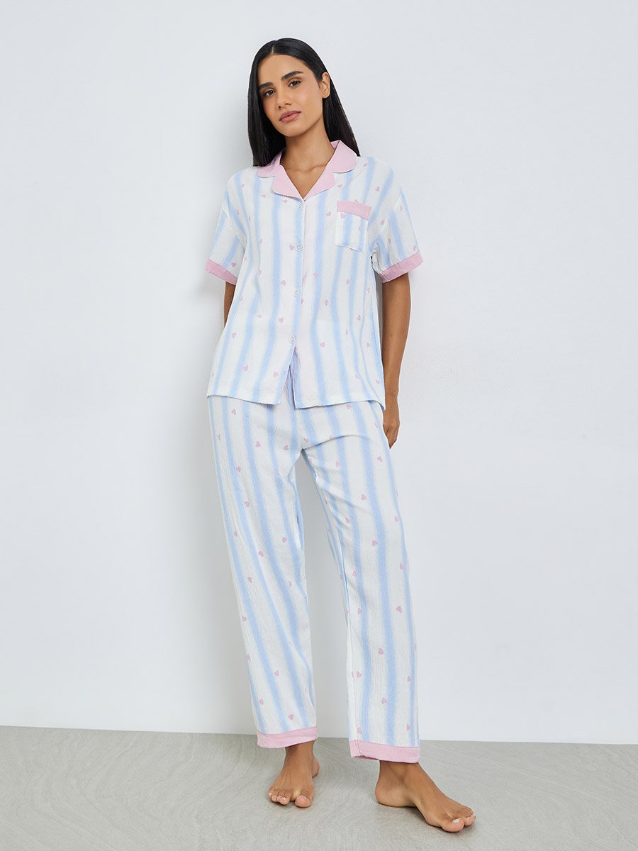 Pack of 3 - Striped Shirt, Pyjama and Shorts Set