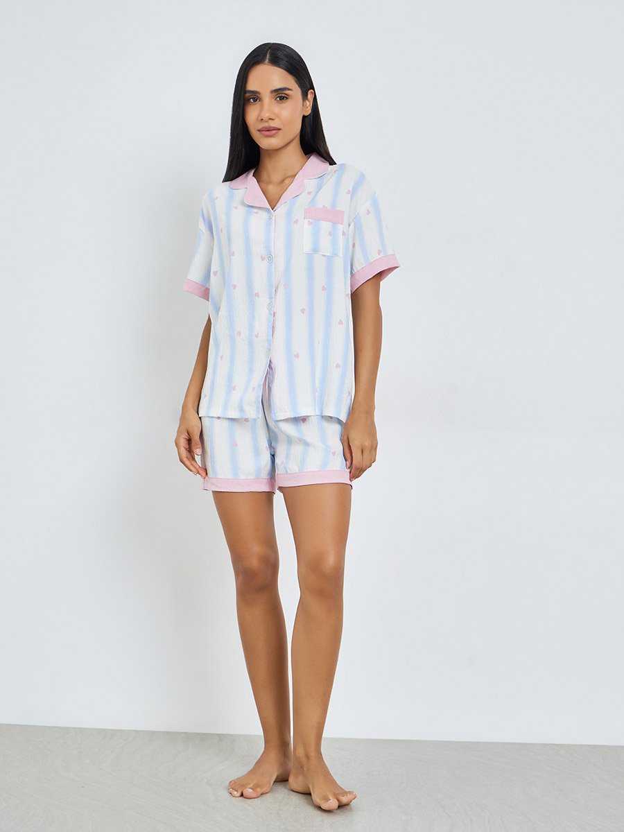 Pack of 3 - Striped Shirt, Pyjama and Shorts Set