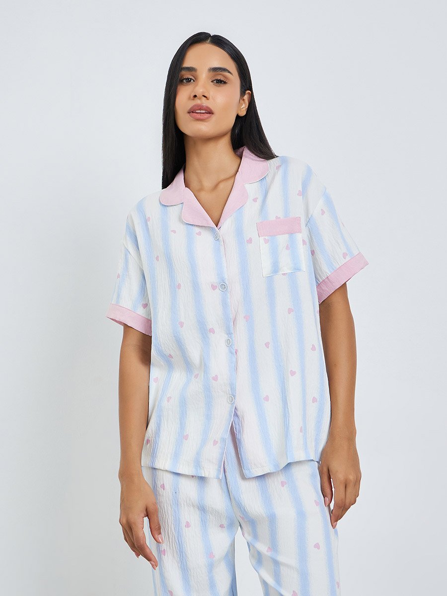 Pack of 3 - Striped Shirt, Pyjama and Shorts Set