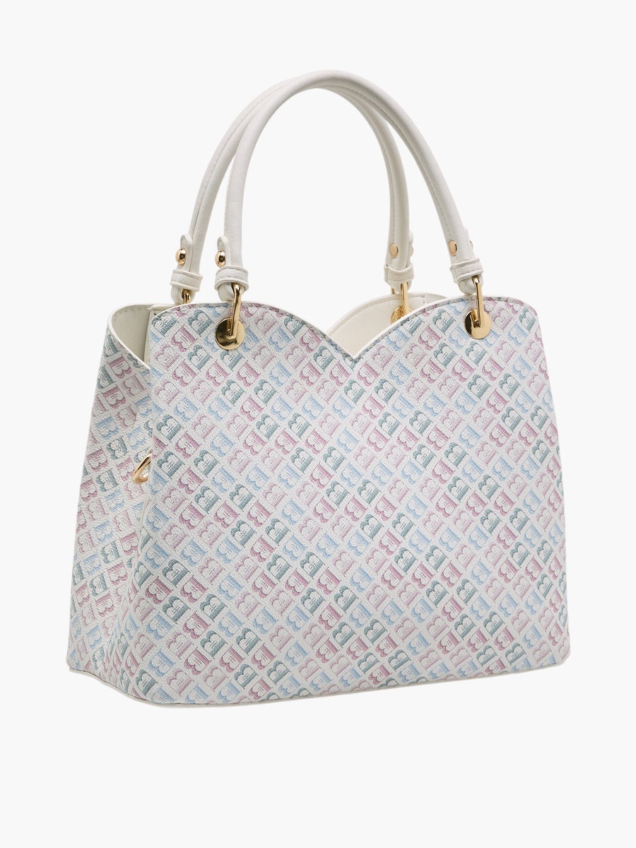 Monogram Print Tote Bag with Detachable Strap