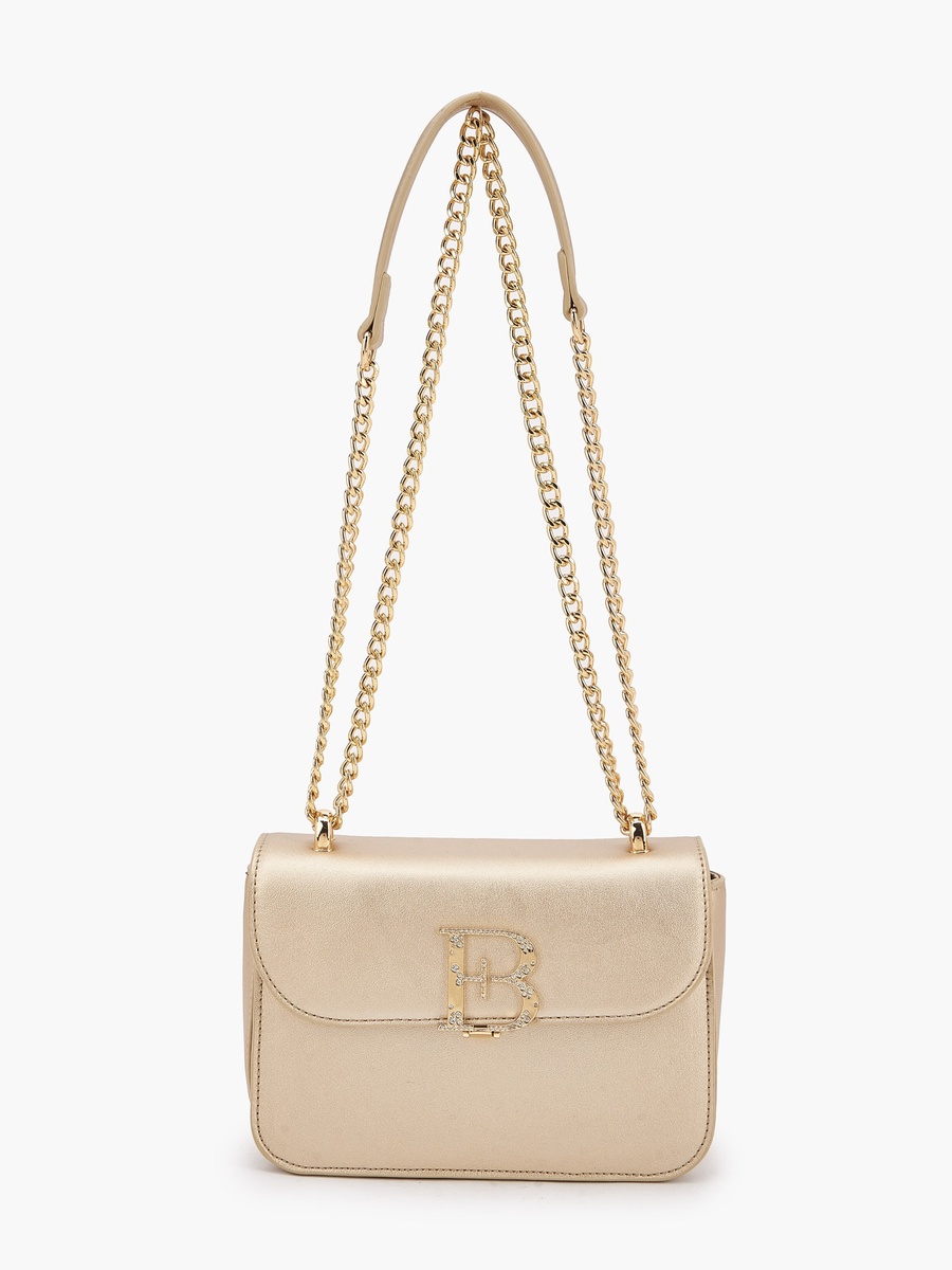 Logo Embellished Crossbody Bag with Chain Strap