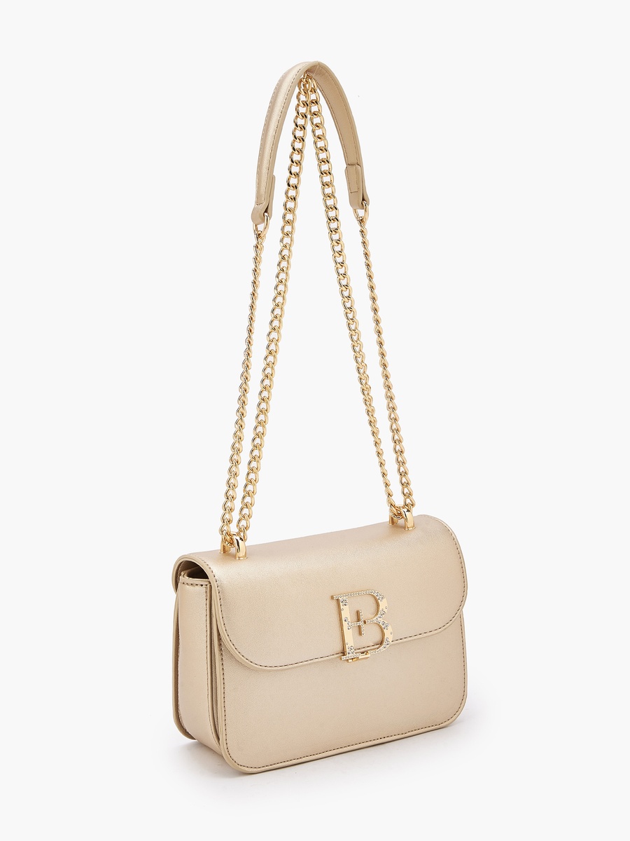 Logo Embellished Crossbody Bag with Chain Strap