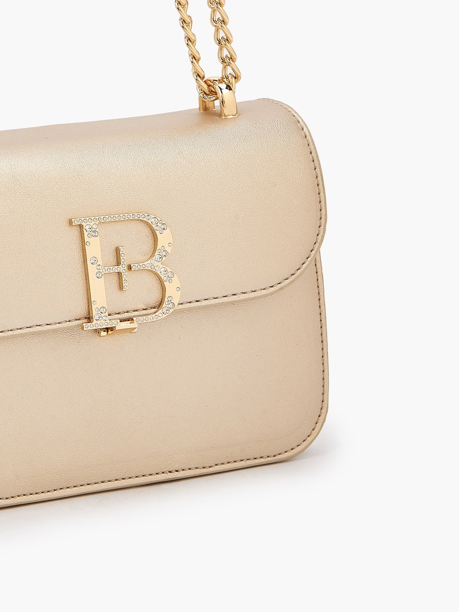 Logo Embellished Crossbody Bag with Chain Strap