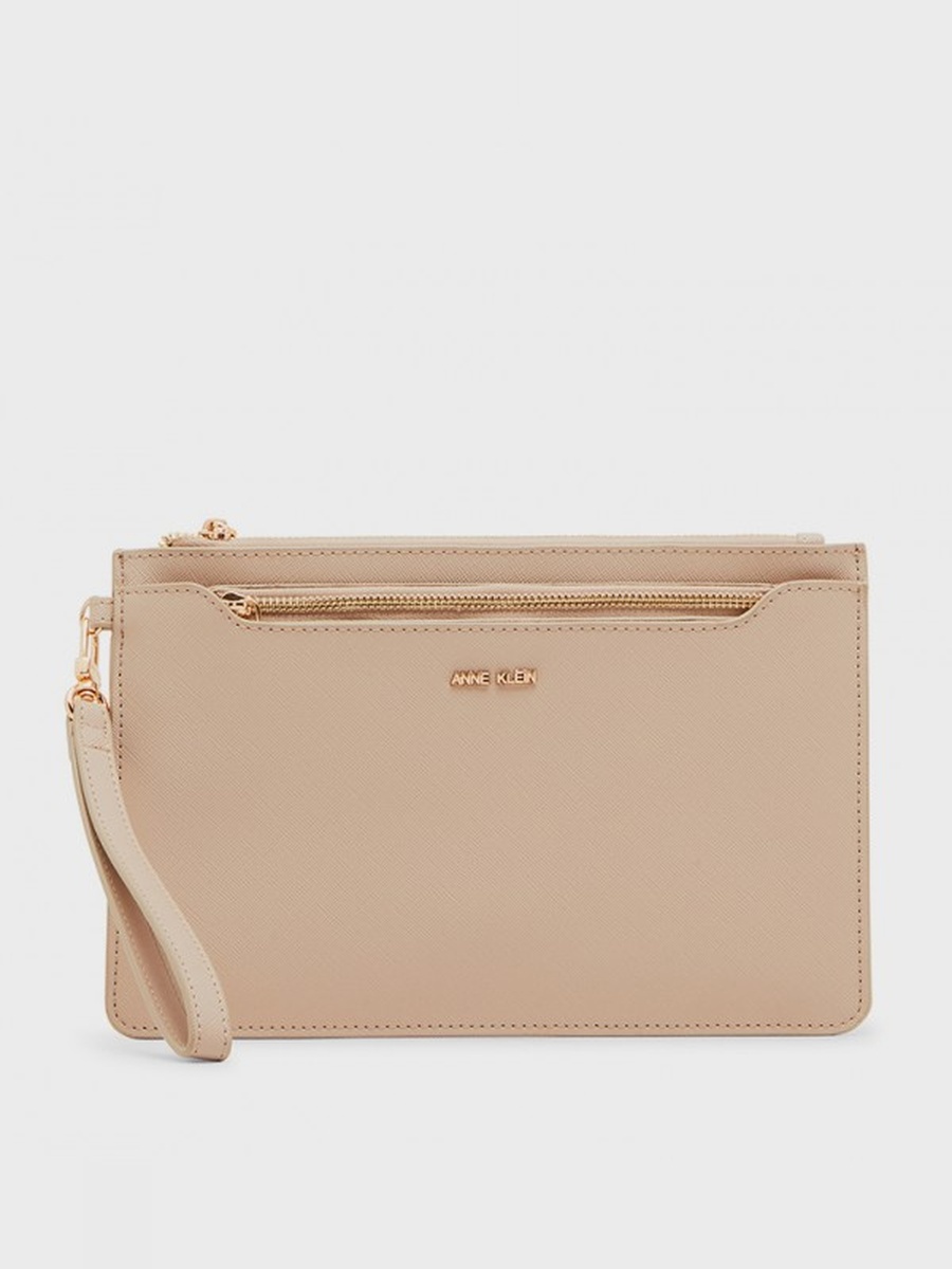 Textured Zip-Closure Clutch Bag