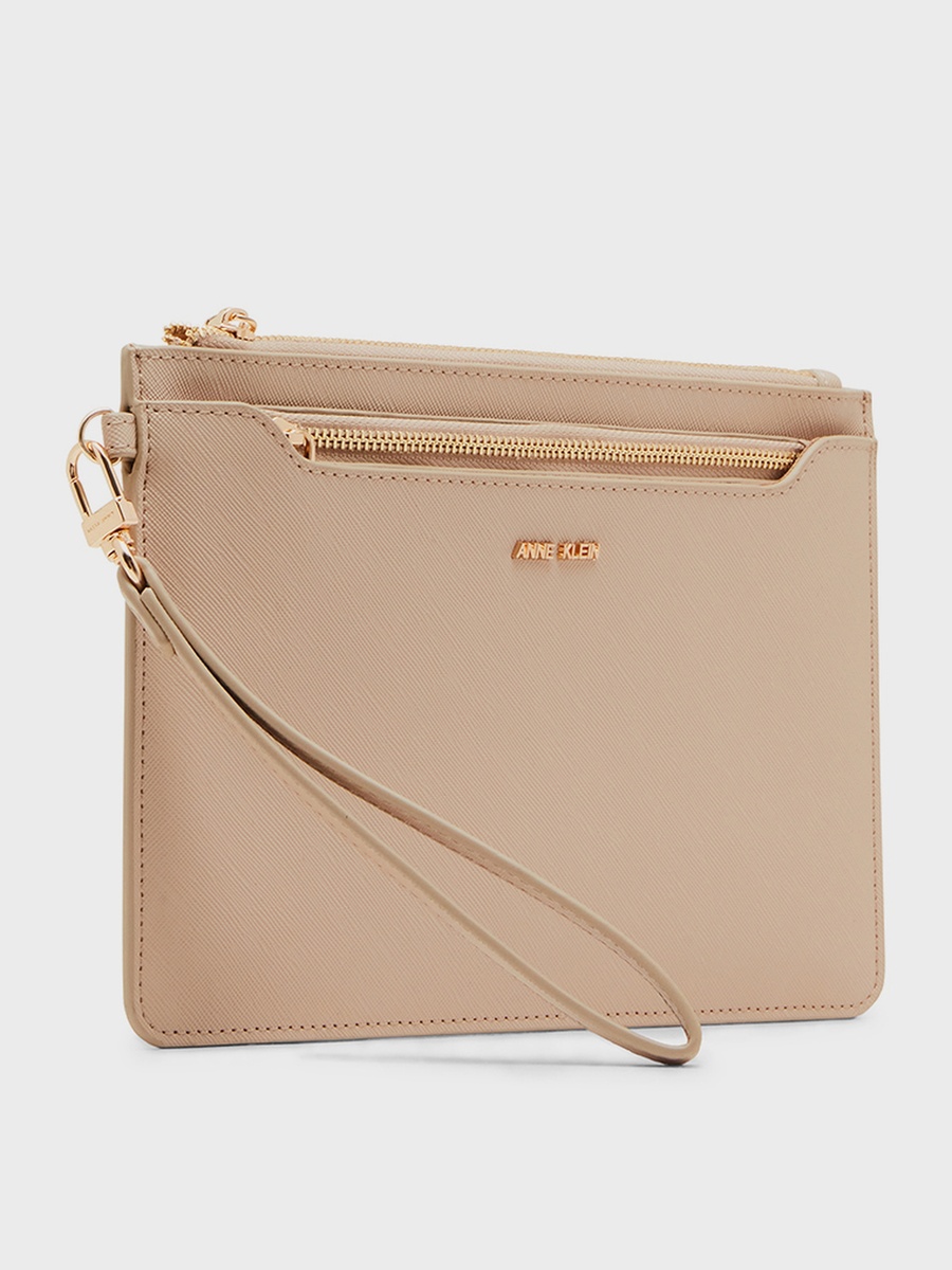 Textured Zip-Closure Clutch Bag
