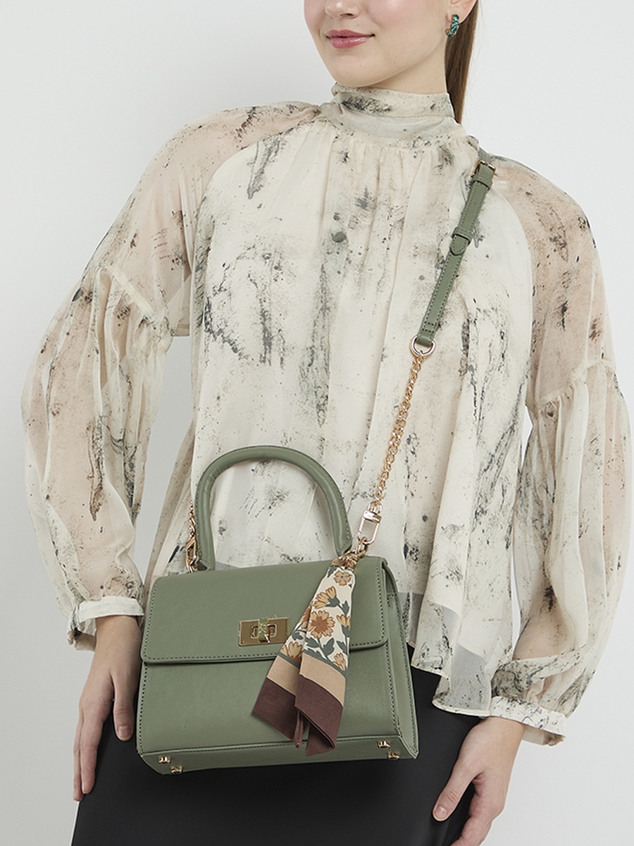 Logo Metal Scarf Detail Top Handle Bag