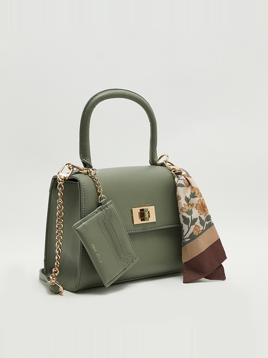Logo Metal Scarf Detail Top Handle Bag