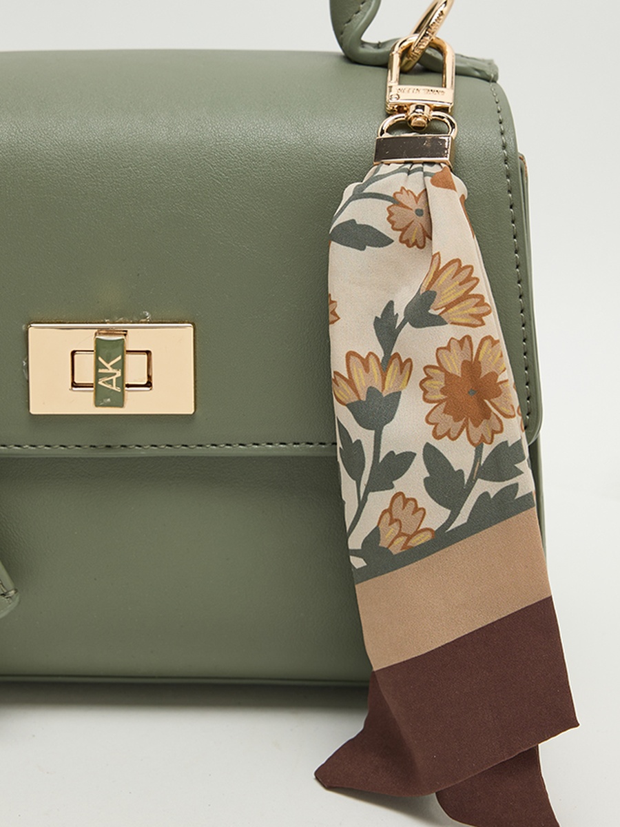 Logo Metal Scarf Detail Top Handle Bag
