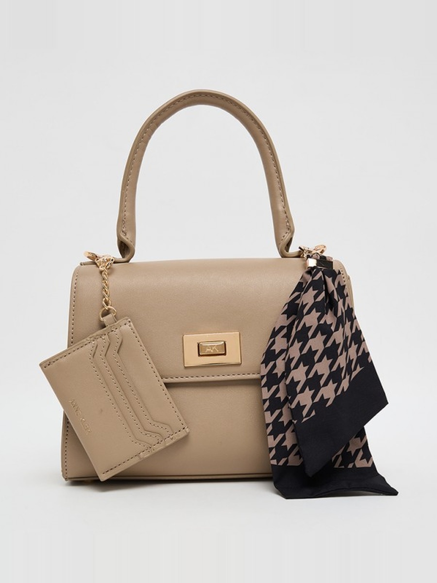 Logo Metal Scarf Detail Top Handle Bag