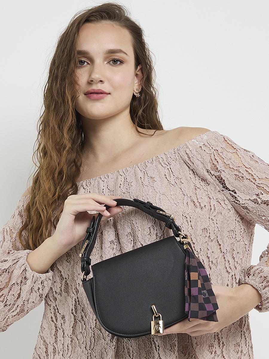 Logo Detail Scarf Detail Flap Shoulder Bag