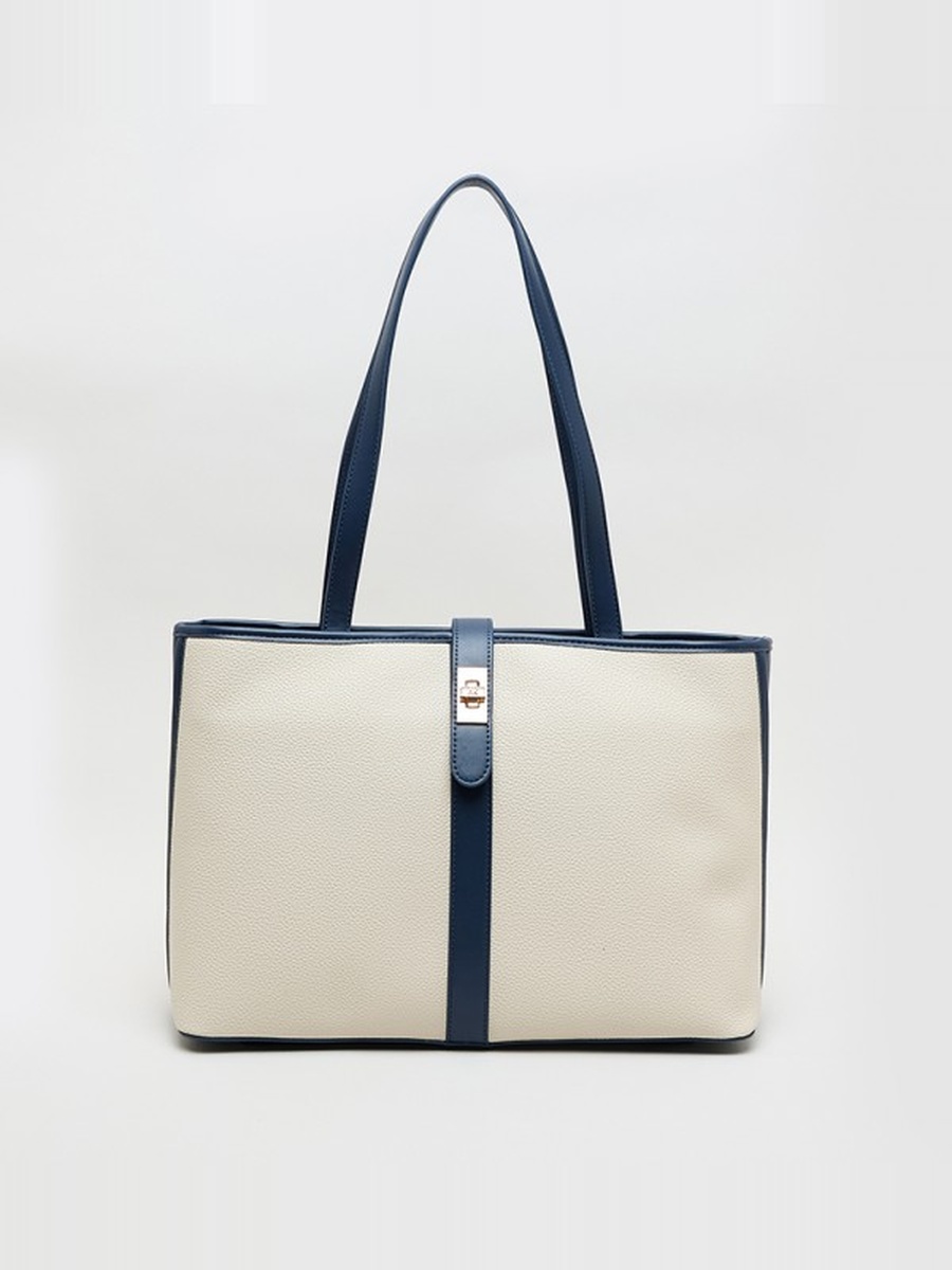 Contrast Detail PU Tote Bag