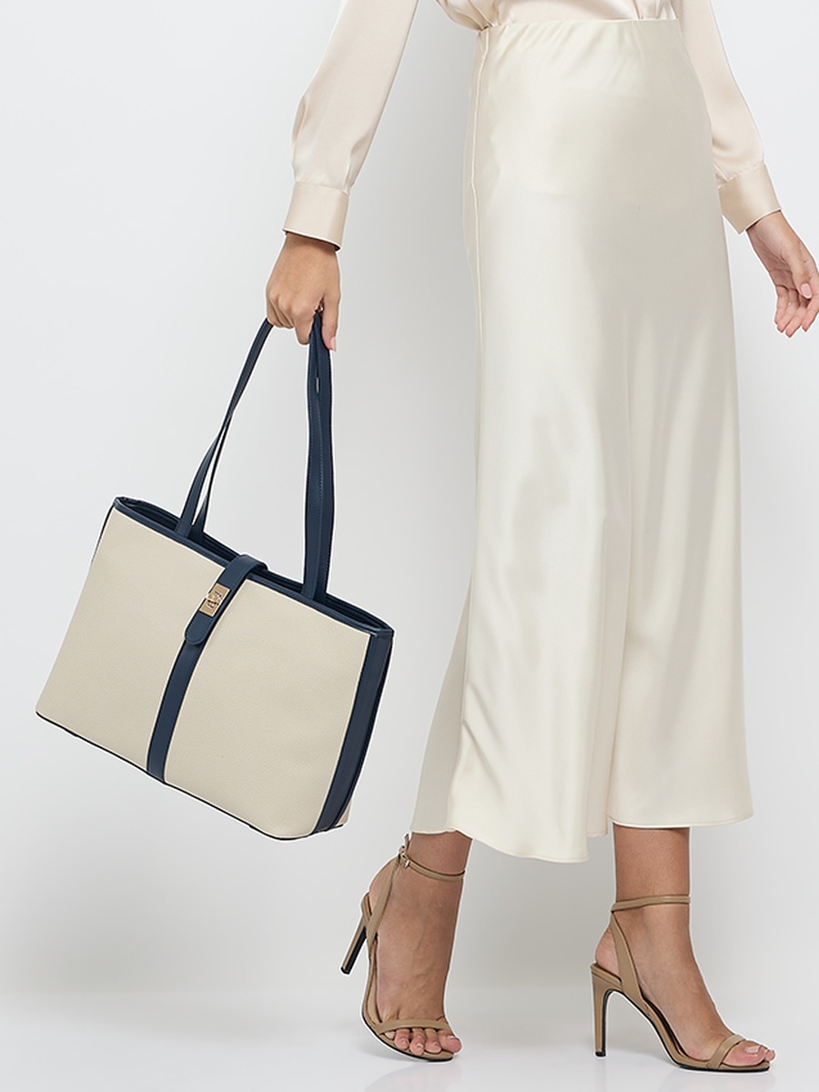 Contrast Detail PU Tote Bag