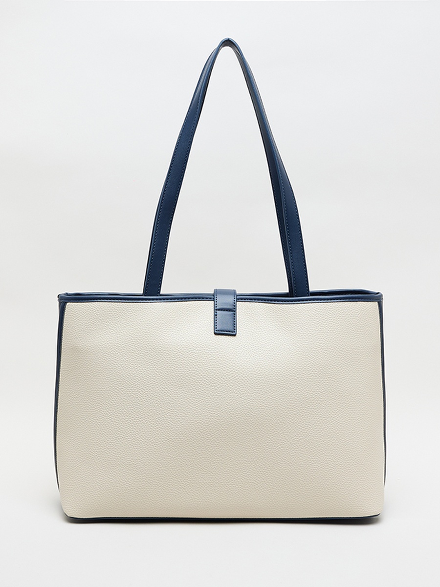 Contrast Detail PU Tote Bag