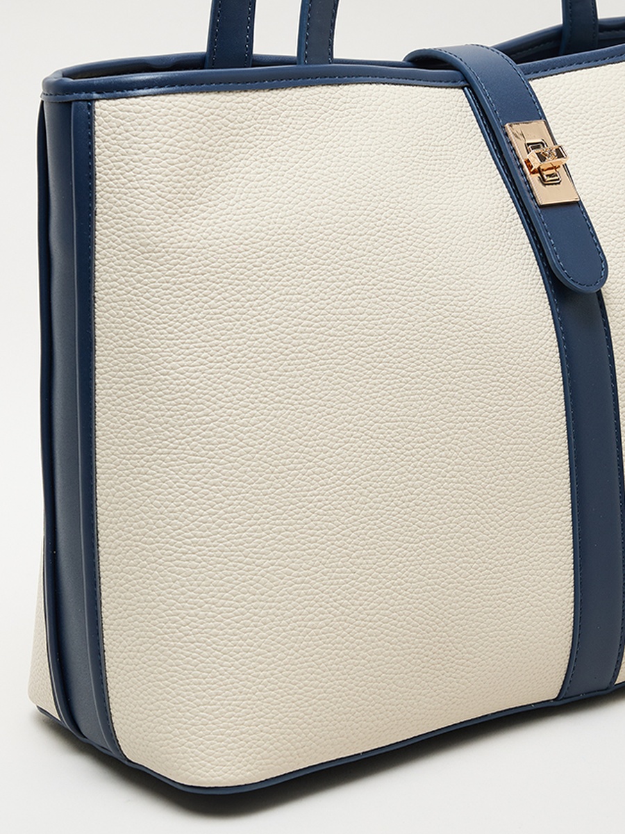 Contrast Detail PU Tote Bag