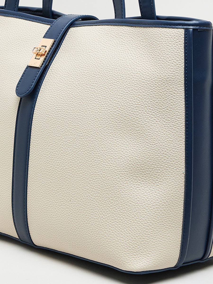 Contrast Detail PU Tote Bag