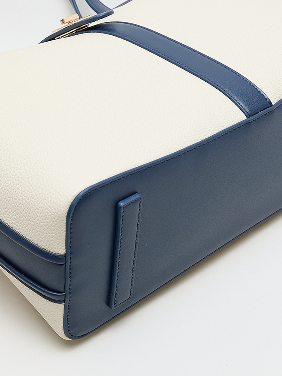 Contrast Detail PU Tote Bag