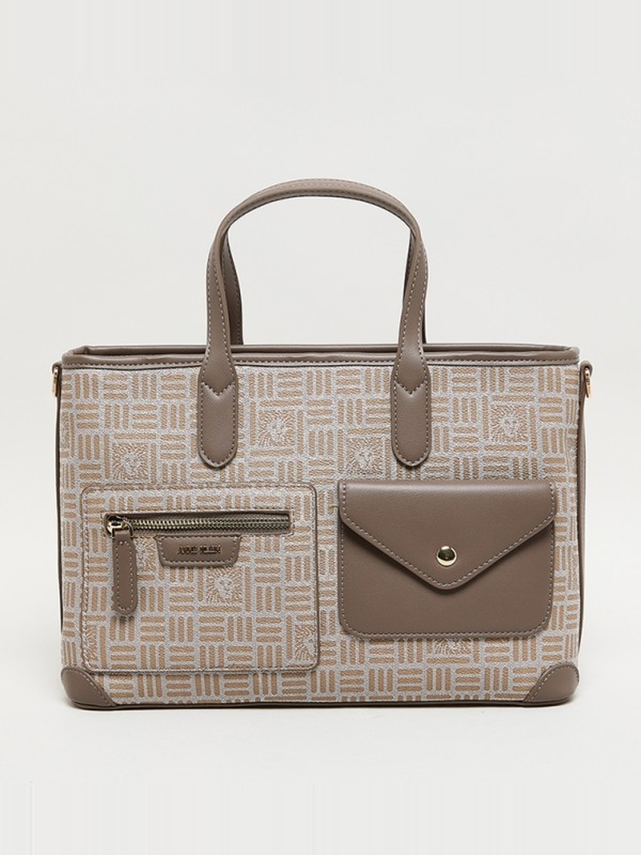 Patterned PU Front Pocket Tote Bag