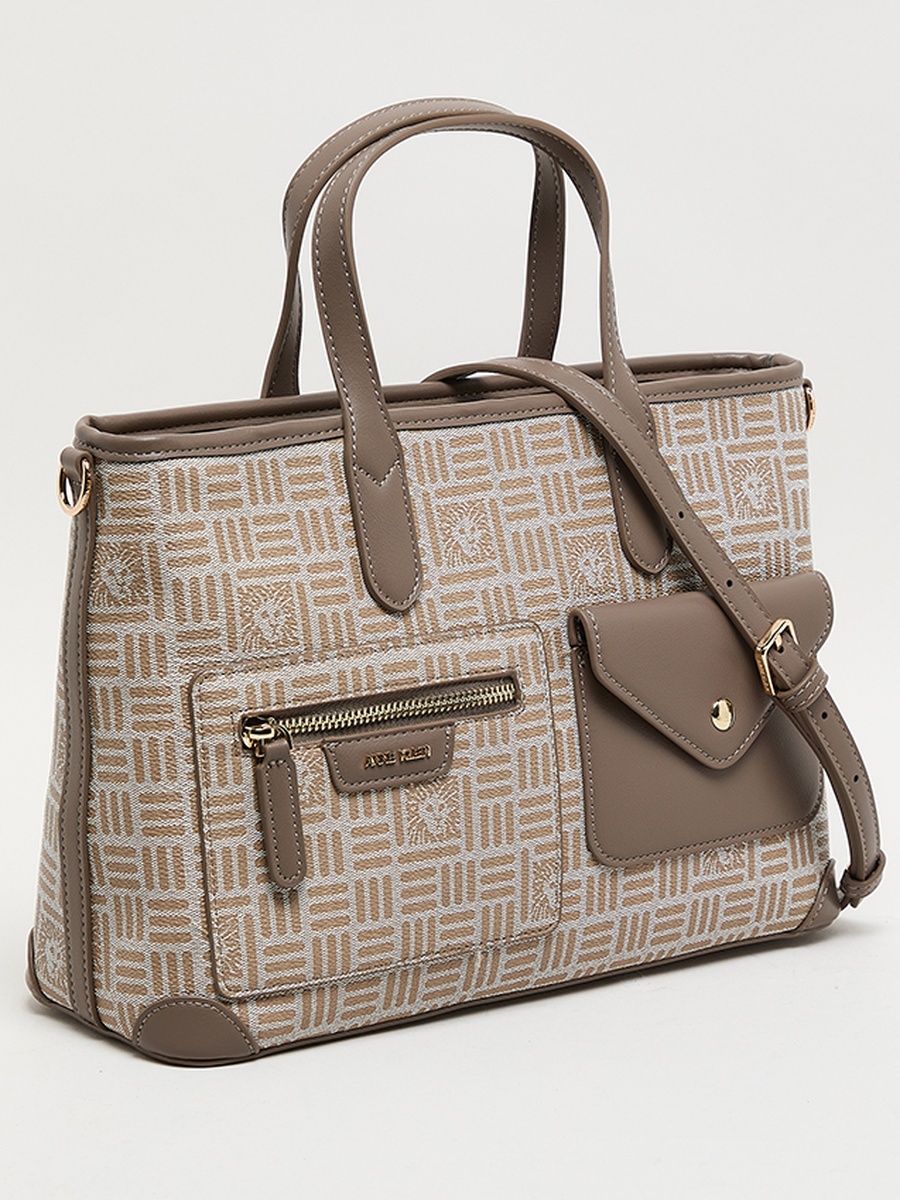 Patterned PU Front Pocket Tote Bag