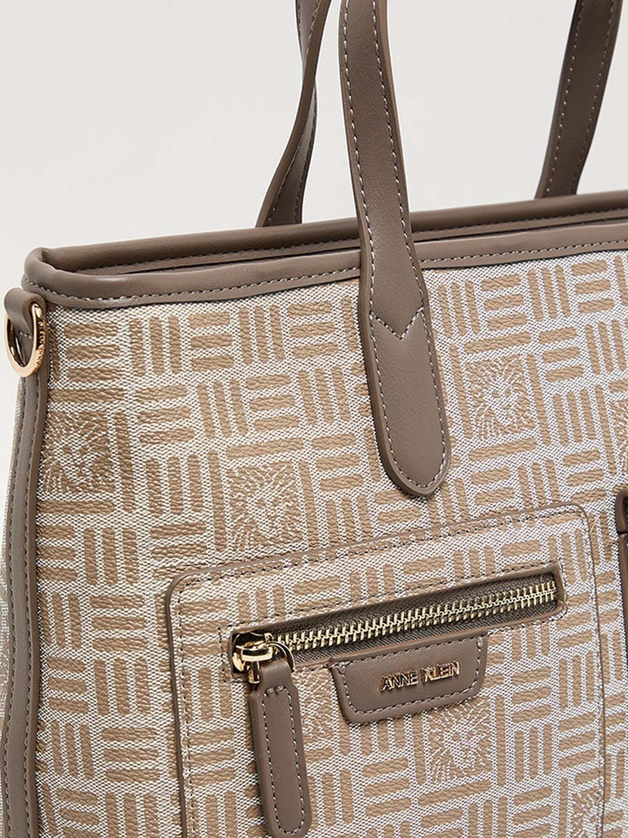 Patterned PU Front Pocket Tote Bag