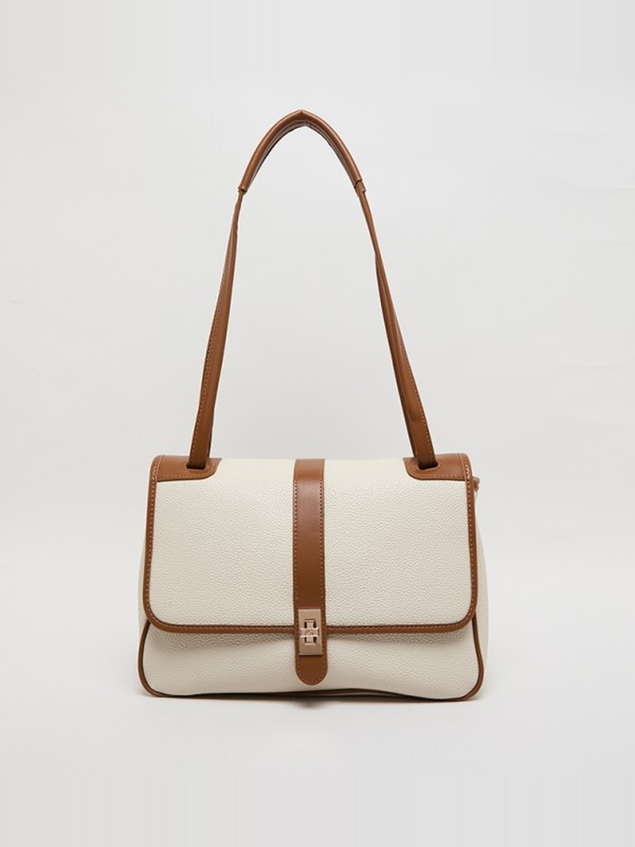 Contrast Detail PU Top Handle Bag