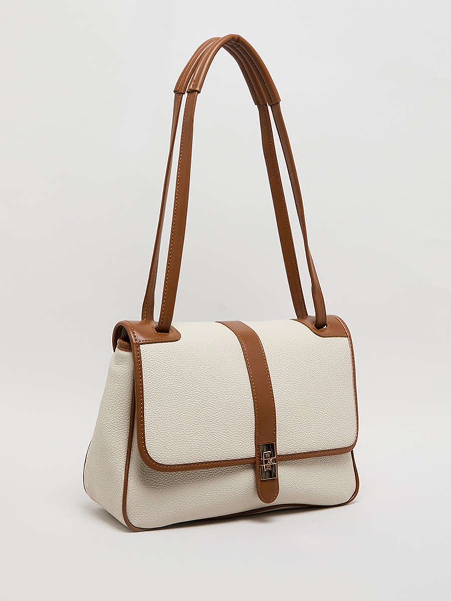 Contrast Detail PU Top Handle Bag