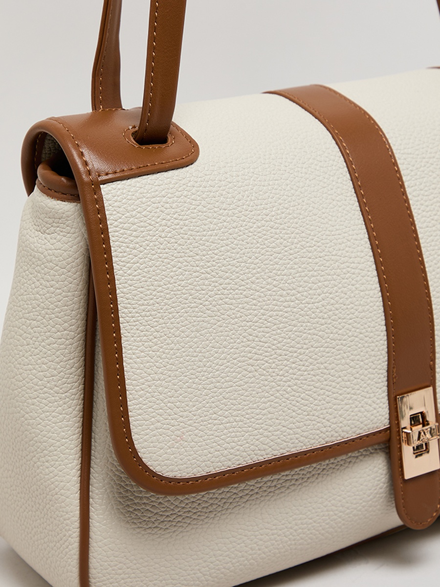 Contrast Detail PU Top Handle Bag