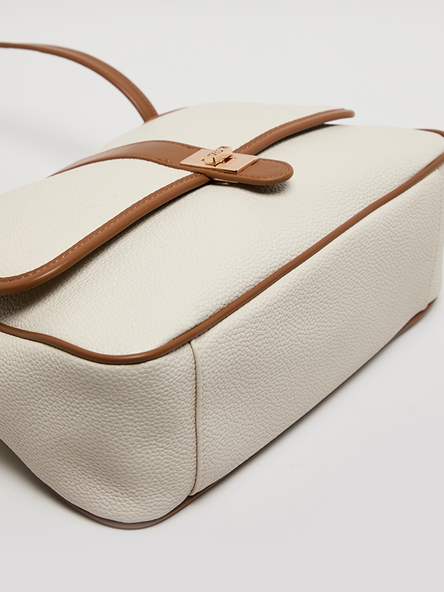 Contrast Detail PU Top Handle Bag