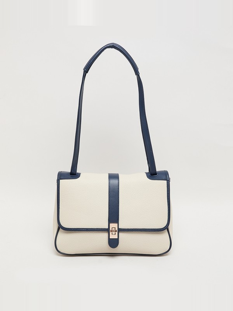 Contrast Detail PU Top Handle Bag