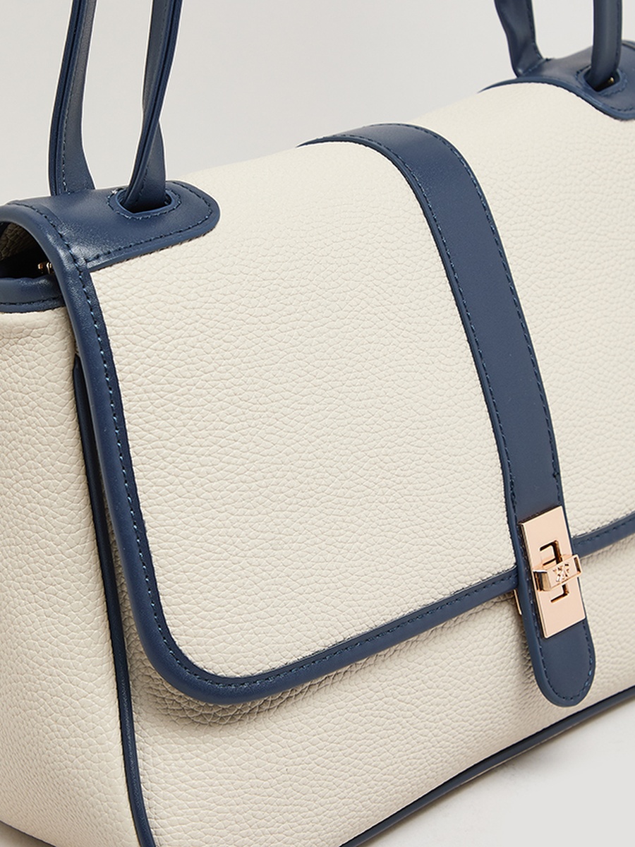 Contrast Detail PU Top Handle Bag