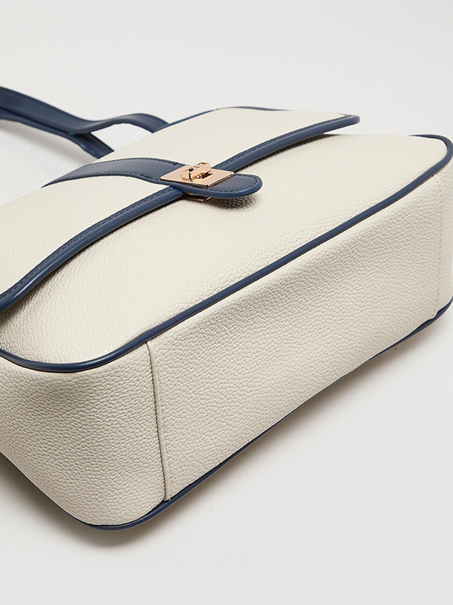 Contrast Detail PU Top Handle Bag