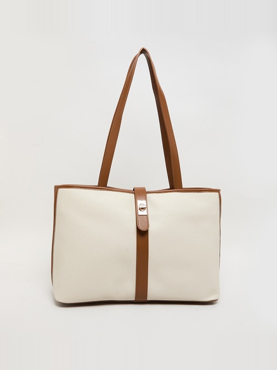 Contrast Detail PU Tote Bag