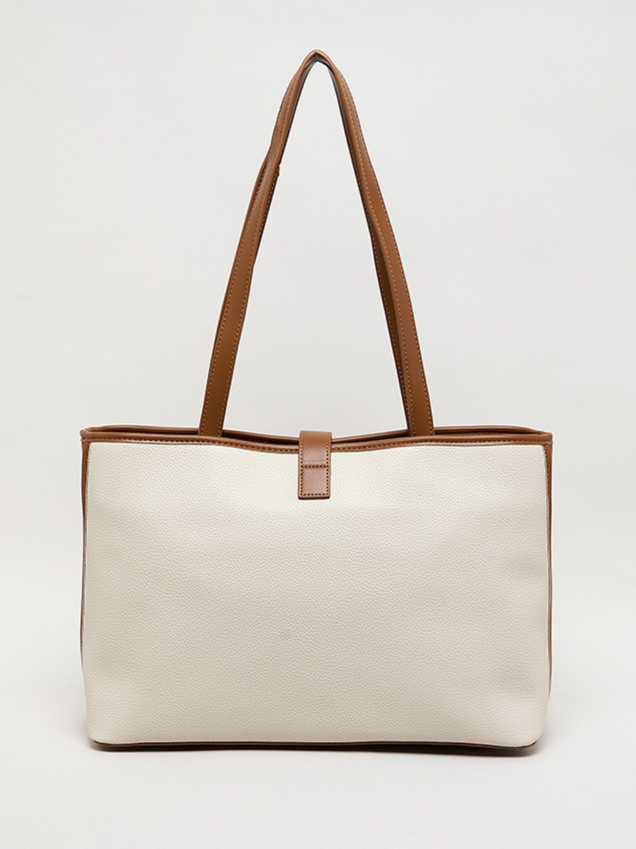 Contrast Detail PU Tote Bag
