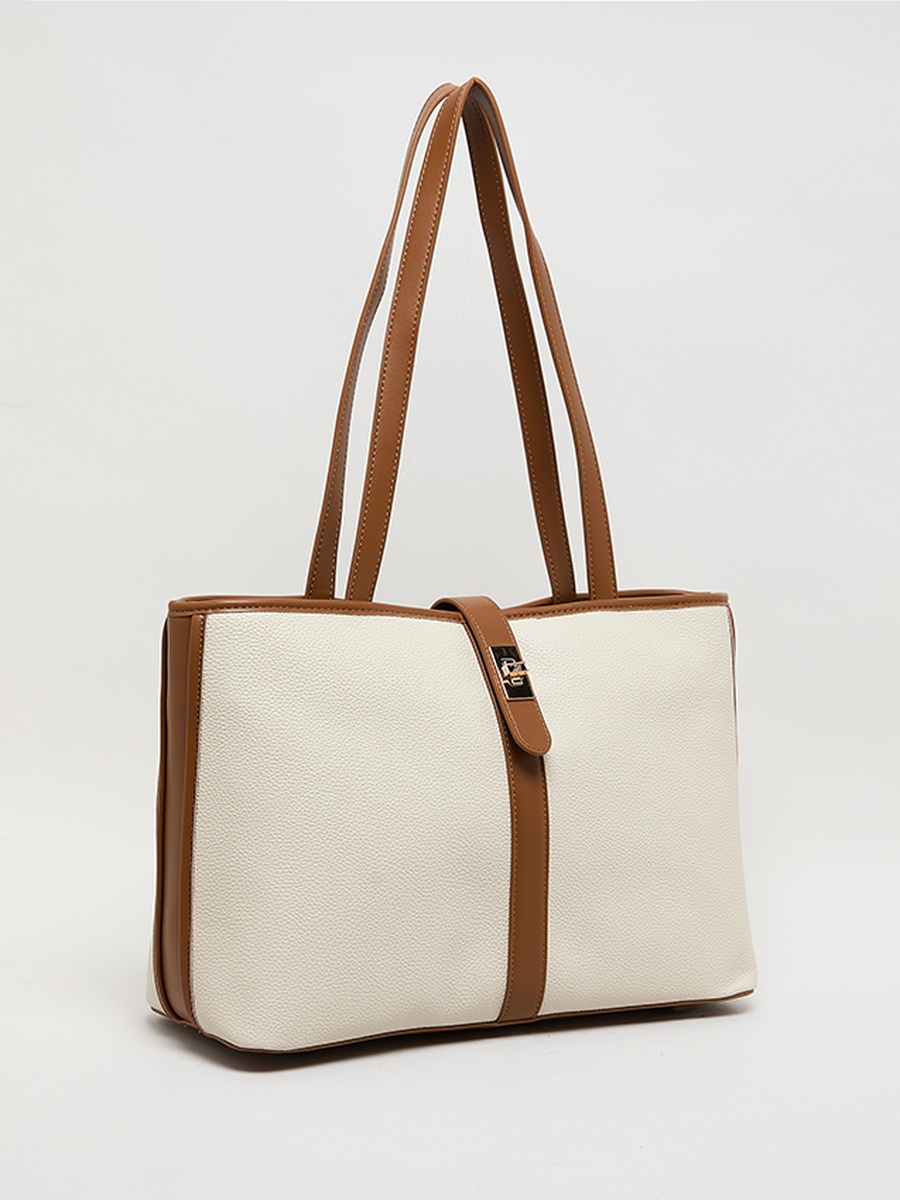 Contrast Detail PU Tote Bag