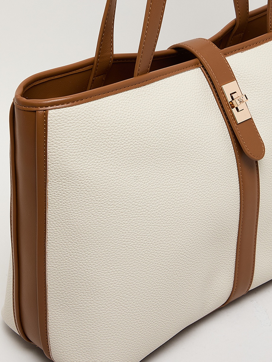 Contrast Detail PU Tote Bag