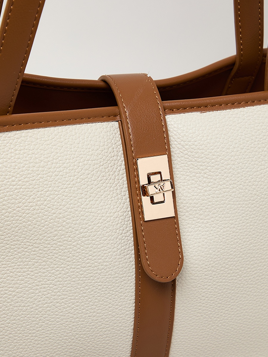 Contrast Detail PU Tote Bag