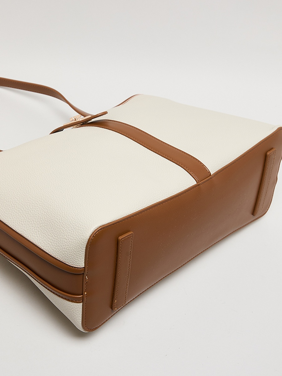 Contrast Detail PU Tote Bag