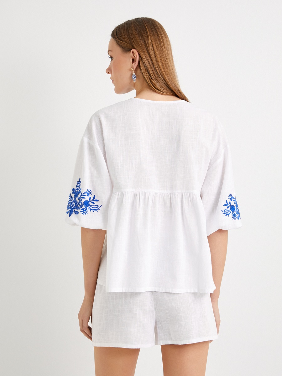 V Neck Puff Sleeve Blouse