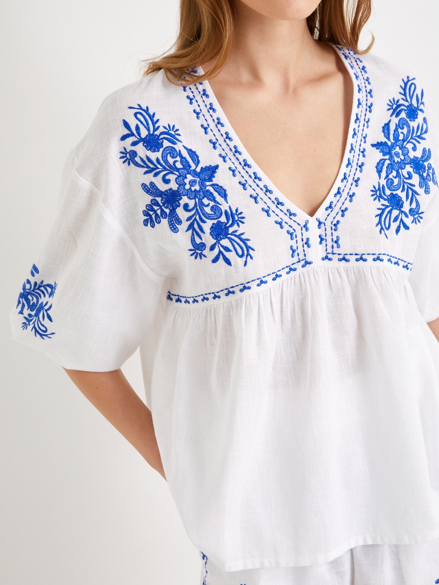 V Neck Puff Sleeve Blouse